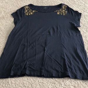 Loft navy T-shirt w/ gold beaded shoulders size XL